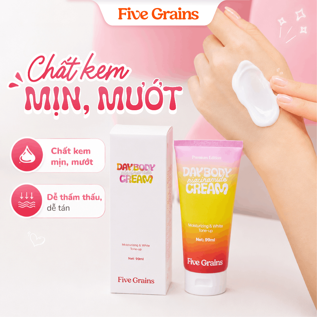Kem Body Dưỡng Trắng Da Five Grains Nâng Tone Travel Size 99ml Niacinamide và Alpha Arbutin Cấp Ẩm Mềm Mịn Da Ban Ngày | BigBuy360 - bigbuy360.vn