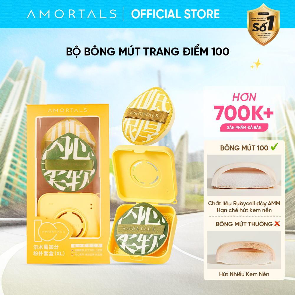 Bông Mút Trang Điểm 100 Amortals, Dày 4MM Đàn Hồi Cao, Tăng Khả Năng Che Phủ, Giúp Lớp Nền Mịn Mướt, Kèm Hộp Bảo Quản