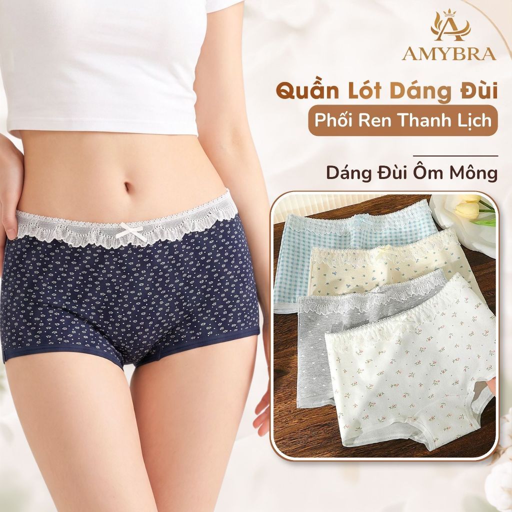 [SALE 10.10] Quần Lót Nữ Cotton Họa Tiết Hoa Nhí, Quần Chip Nữ Dáng Đùi Kháng Khuẩn AMYBRA L5522
