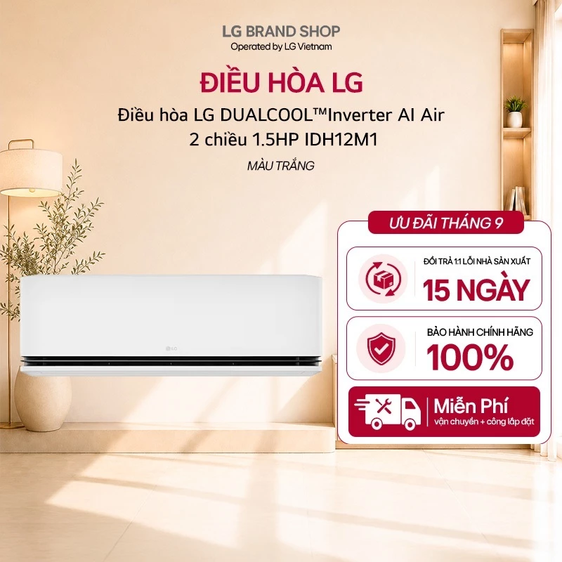 [Chỉ giao miền Bắc] IDH12M1 - Điều hòa LG DUALCOOL™Inverter AI Air 2 chiều 12.000 BTU (1.5HP) IDH12M1