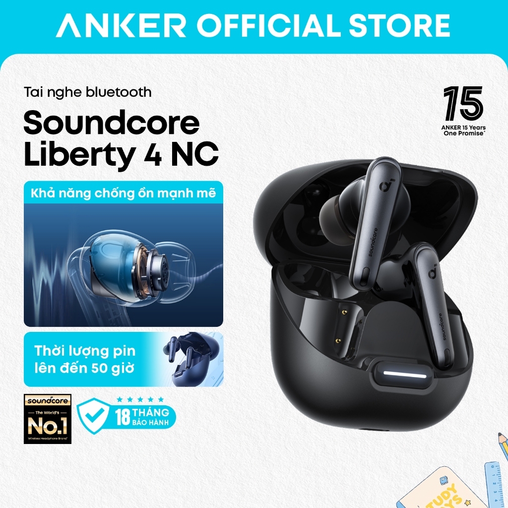 Anker soundcore Tai nghe bluetooth Liberty 4 NC chống ồn chủ động tới 98.5%, âm thanh Hi-Res, thời lượng phát tới 50H