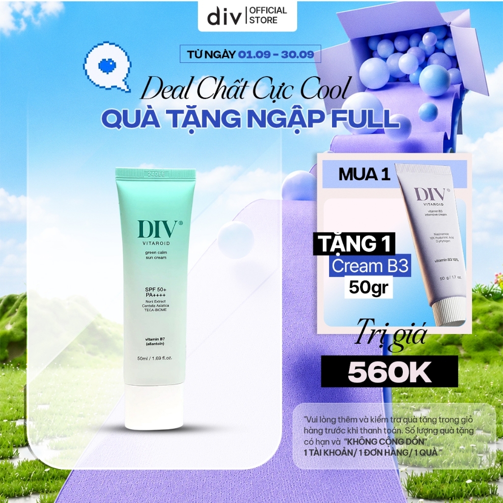 [DIV VN] Kem Chống Nắng DIV Vitaroid Green Calm Sun Cream Hỗ Trợ Dưỡng Ẩm, Làm Dịu Dành Cho Da Nhạy Cảm 50ml | BigBuy360 - bigbuy360.vn