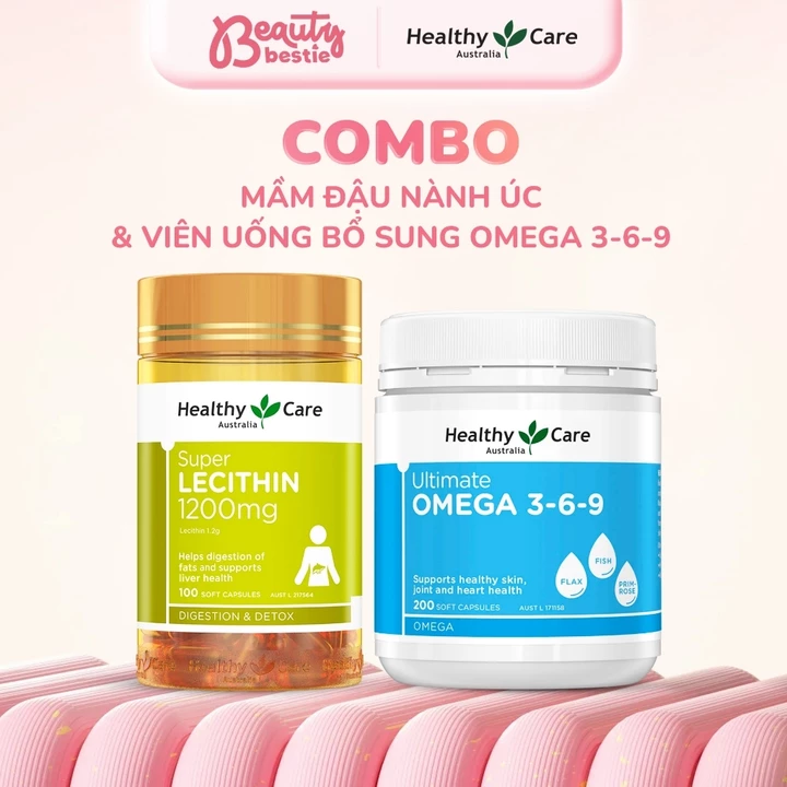 Combo Healthy Care Mầm Đậu Nành Super Lecithin 1200mg 100 Viên & Omega 3-6-9 Beauty Bestie