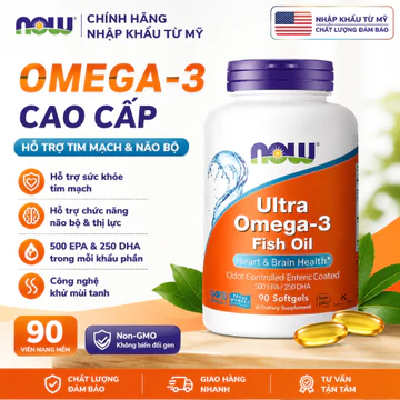 NOW Ultra Omega-3 Fish Oil 90 Viên – 500 EPA 250 DHA Dầu Cá Omega 3 Hỗ Trợ Tim Mạch Não Bộ & Thị Lực