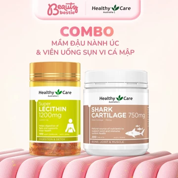 Combo Healthy Care Mầm Đậu Nành Super Lecithin 1200mg 100 Viên & Shark Cartilage 750mg 200 Viên