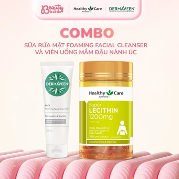 Combo Mầm Đậu Nành Healthy Care Lecithin 1200mg & Sữa Rửa Mặt Cho Da Khô Nhạy Cảm DermaVeen 125ml