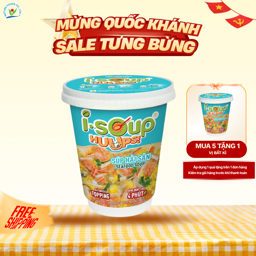 Súp Hải Sản Ăn Liền ISOUP HUUPS! Hũ 14G – Súp Ăn Liền Sấy Thăng Hoa