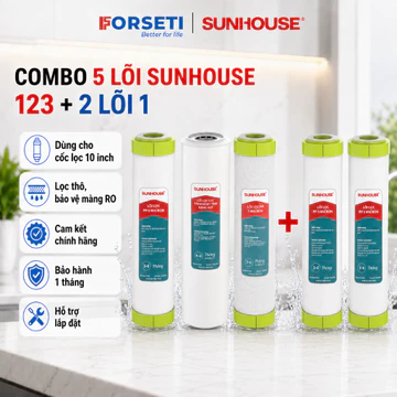 Bộ 5 lõi lọc nước Sunhouse chính hãng ( Bộ lõi thô 1,2,3 và 2 lõi 1) dùng cho máy lọc nước Sunhouse