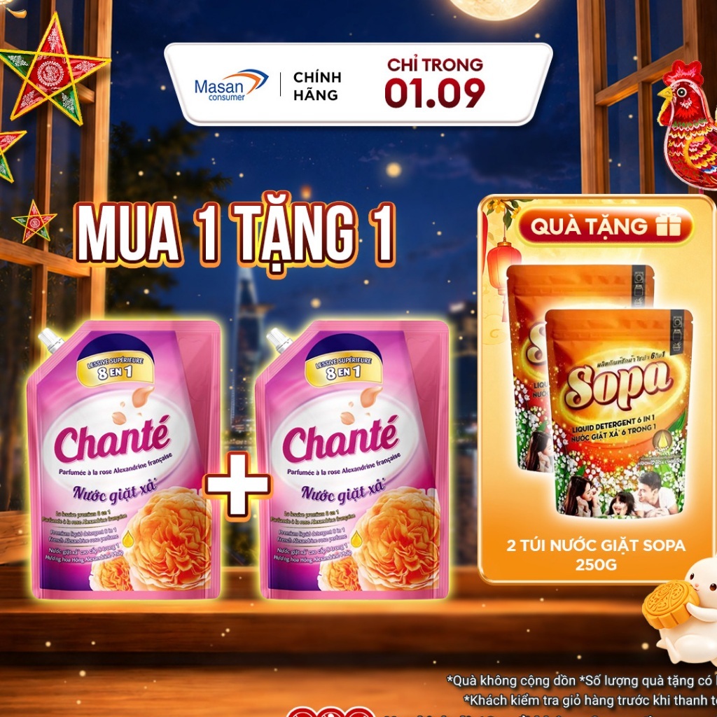 [LS] Combo 2 Túi Nước Giặt Xả Chanté Cao Cấp 8 Trong 1