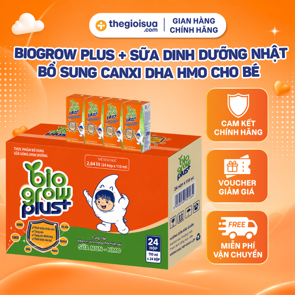 Thùng Sữa hộp BioGrow Plus+ Sữa Dinh Dưỡng Morinaga Nhật Bản Bổ Sung Canxi DHA HMO Cho Bé Từ 1 Tuổi Thế Giới Sữa