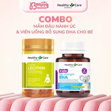 Combo mầm đậu nành lecithin Healthy Care 100 viên & Viên uống bổ sung DHA cho bé Healthy Care 60 viên