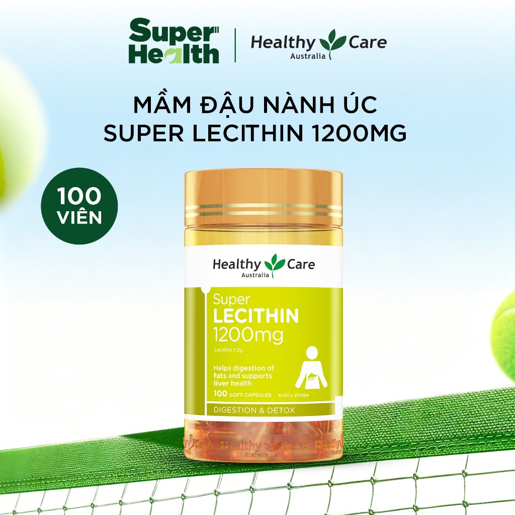 Mầm Đậu Nành Úc HealthyCare Super Lecithin 1200mg  (100 Viên) - Hỗ Trợ Tăng Cường Nội Tiết Tố Nữ - Super Health