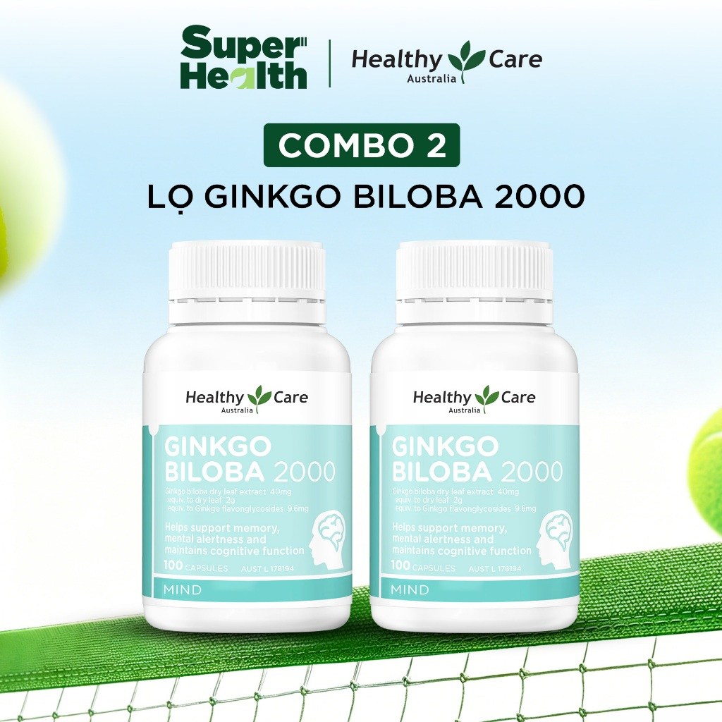 COMBO Viên Uống Bổ Não Healthy Care Ginkgo Biloba 2000mg 100 Viên Tăng Cường Trí Nhớ Tăng Tập Trung - Super Health