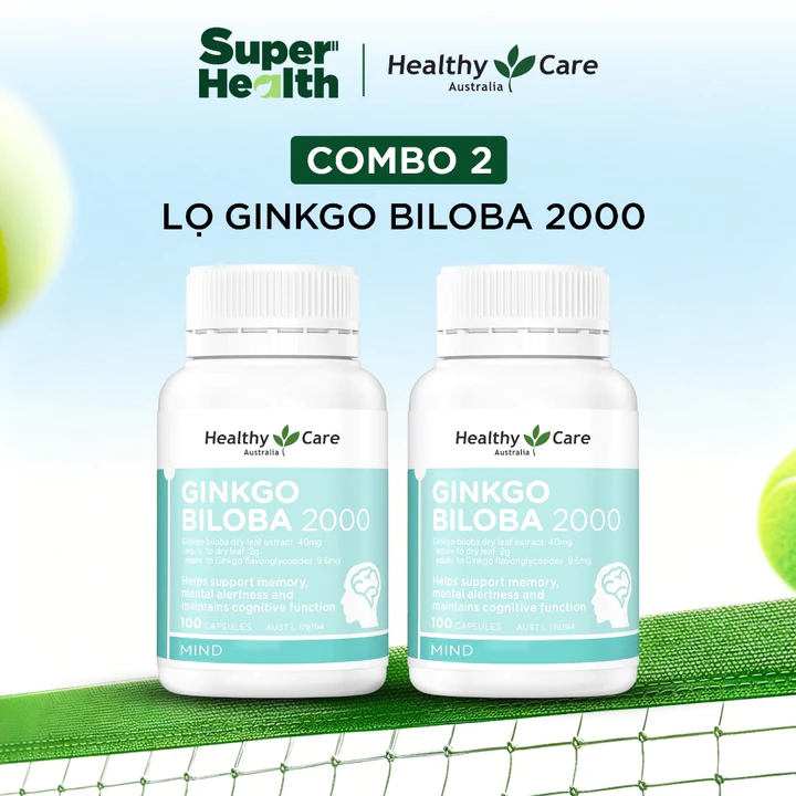 COMBO Viên Uống Bổ Não Healthy Care Ginkgo Biloba 2000mg 100 Viên Tăng Cường Trí Nhớ Tăng Tập Trung - Super Health