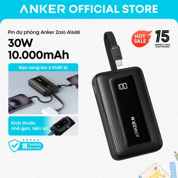 Sạc dự phòng Anker A1688 Pin dự phòng 10.000mAh 30W sạc nhanh USB‑C vào ra pin điện thoại du lịch thiết yếu