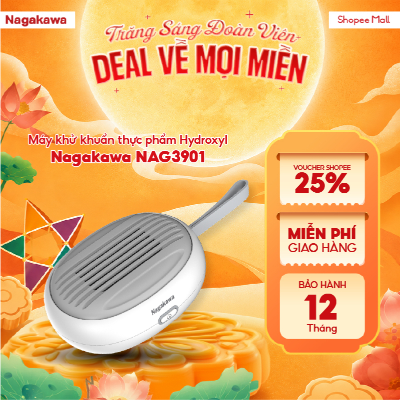 Máy khử khuẩn thực phẩm Nagakawa mini NAG3901, 2 chế độ khử khuẩn, bảo hành 12 tháng