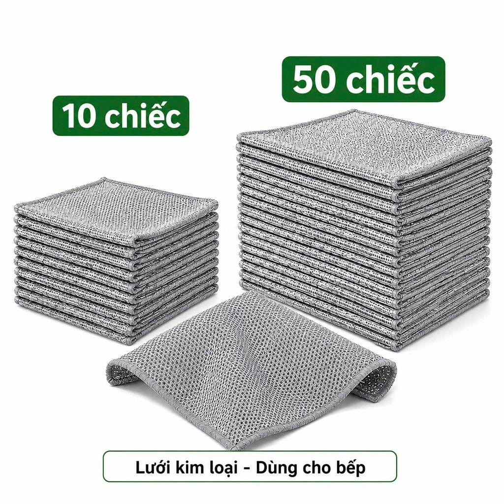 Combo 10 Giẻ Rửa Chén Kim Loại Lau Bồn Rửa Bát Cọ Rửa Xoong Nồi Đa Năng, Khăn Cọ Rửa Không Mài Mòn