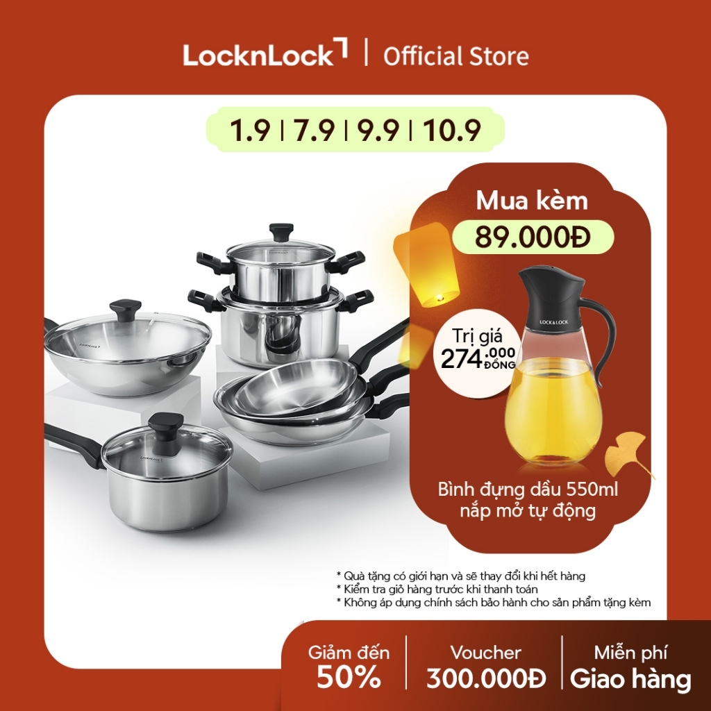 Nồi, Chảo Inox LocknLock Daily STS PPW thân bằng thép không gỉ 304, kèm nắp kính trong suốt, tay cầm chịu nhiệt