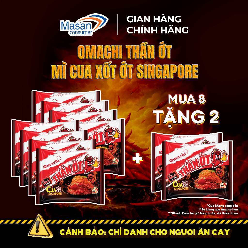 Mì cay Omachi Thần Ớt Siêu Cay Cua xốt ớt Singapore – Combo 10 gói x 128gr