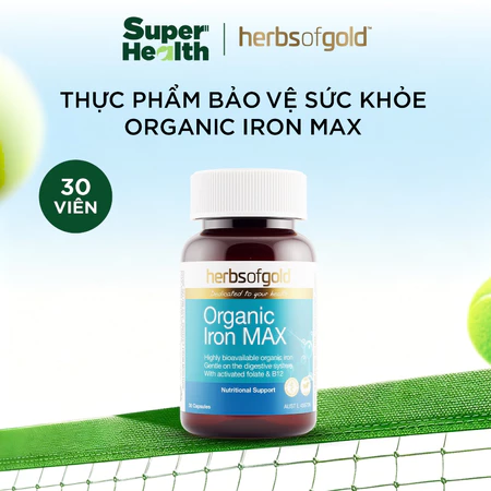 Viên Organic Iron Max Herbs of Gold Hỗ Trợ Tăng Cường Sức Đề Kháng, Giảm Thiếu Máu Hộp 30 Viên - Super Health