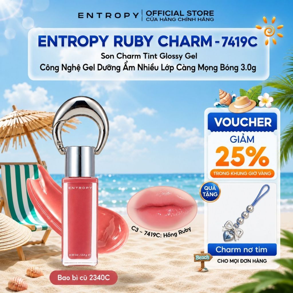 ENTROPY Ruby Charm- 7419C Son Charm Tint Glossy Gel Công Nghệ Gel Dưỡng Ẩm Nhiều Lớp Căng Mọng Bóng Như Makeup Filter 3g