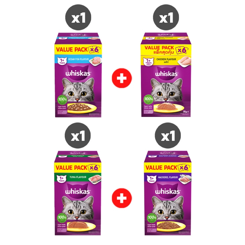WHISKAS Pate Mèo Trưởng Thành 80g –  Combo 4 Hộp Tiết Kiệm (Tổng 24 gói)