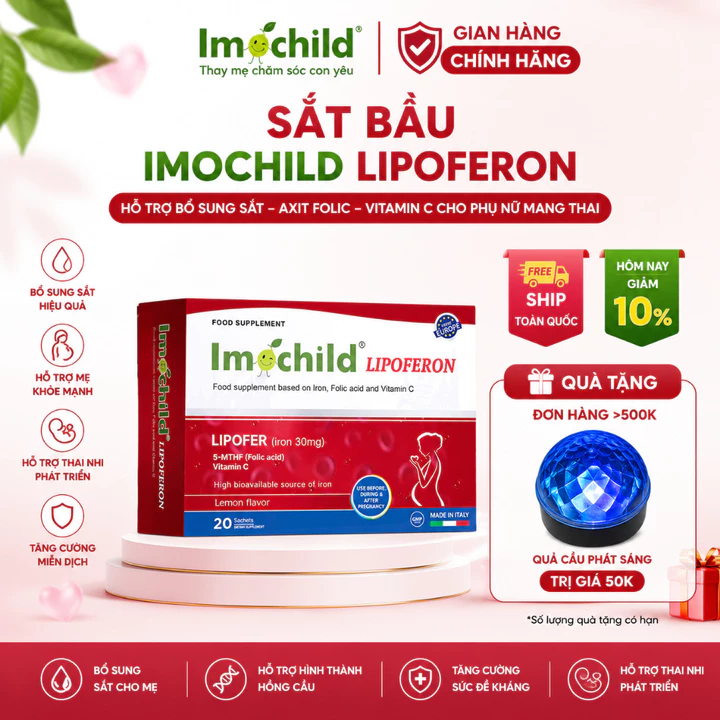 Sắt hữu cơ cho bà bầu IMOCHILD LIPOFERON Bổ Sung 5-MTHF Acid Folic & Vitamin C giúp bổ máu, bổ huyết