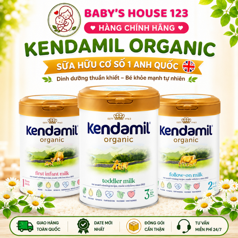 Sữa Nguyên Kem Kendamil Organic Số 1, 2 ,3 Anh Quốc Cho Trẻ Từ Sơ Sinh Đến 3 Tuổi - Hộp 800g