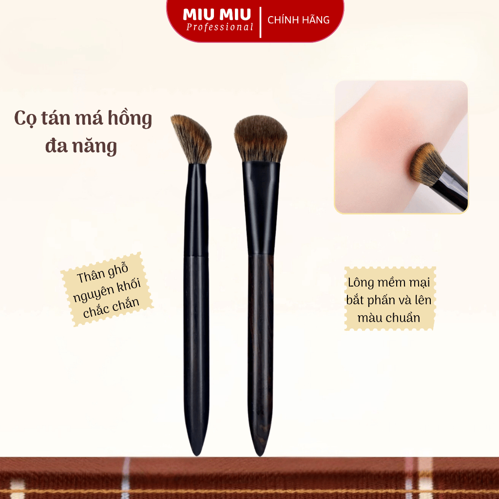 Cọ Má Hồng LYNH PRO T36 Tán Phấn Và Kem, Cán Gỗ Cao Cấp, Dáng Lông Vát Mềm Mại