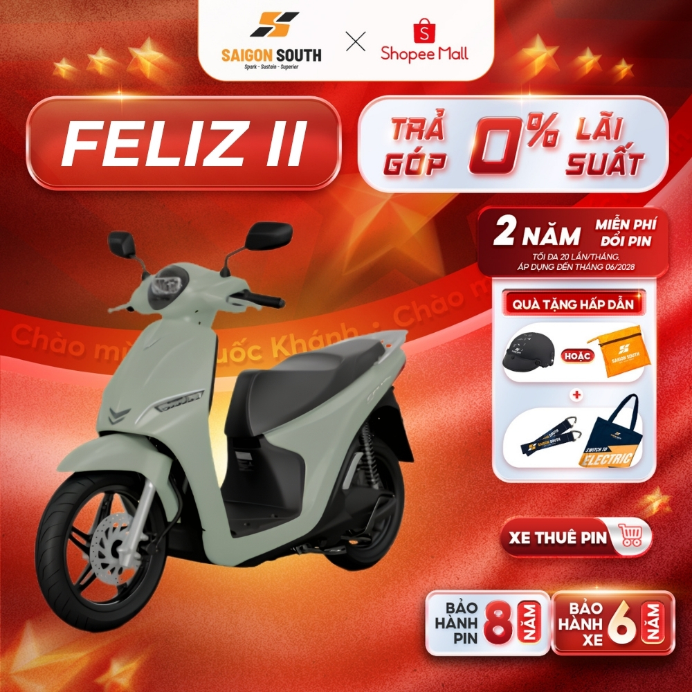 [NHẬN HCM] Xe Máy Điện VinFast Feliz II - Thuê Pin - Góp 0% | BigBuy360 - bigbuy360.vn