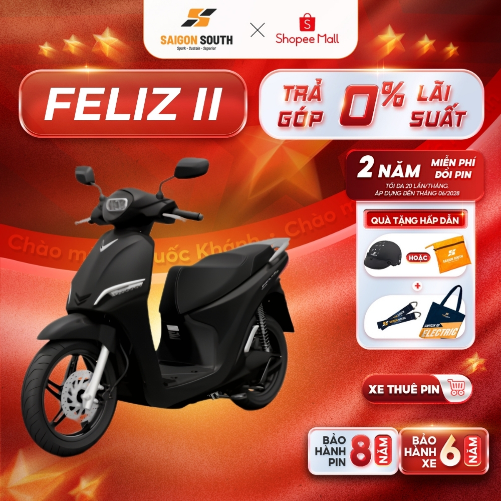 [NHẬN HCM] Xe Máy Điện VinFast Feliz II - Thuê Pin - Góp 0% | BigBuy360 - bigbuy360.vn