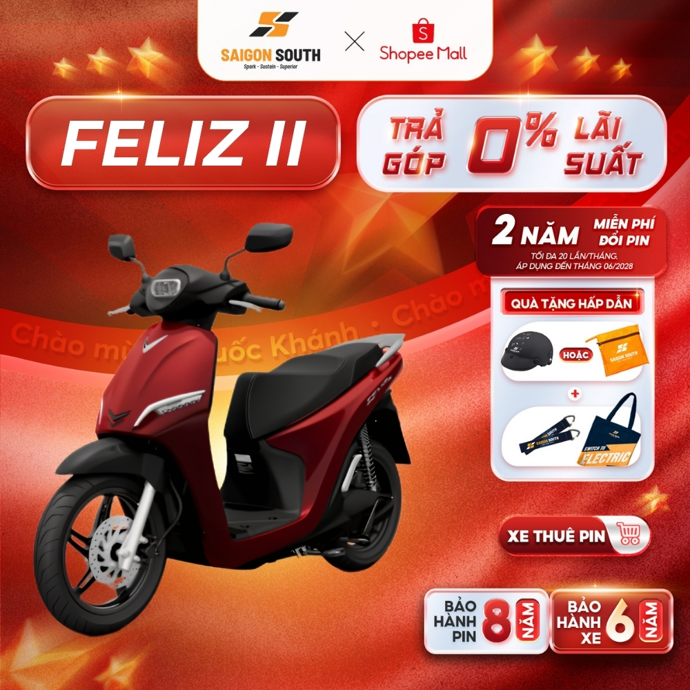 [NHẬN HCM] Xe Máy Điện VinFast Feliz II - Thuê Pin - Góp 0% | BigBuy360 - bigbuy360.vn