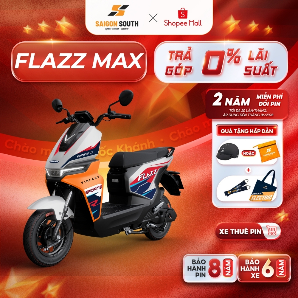 [NHẬN HCM] Xe Máy Điện VinFast Flazz Max - Thuê Pin - Góp 0%