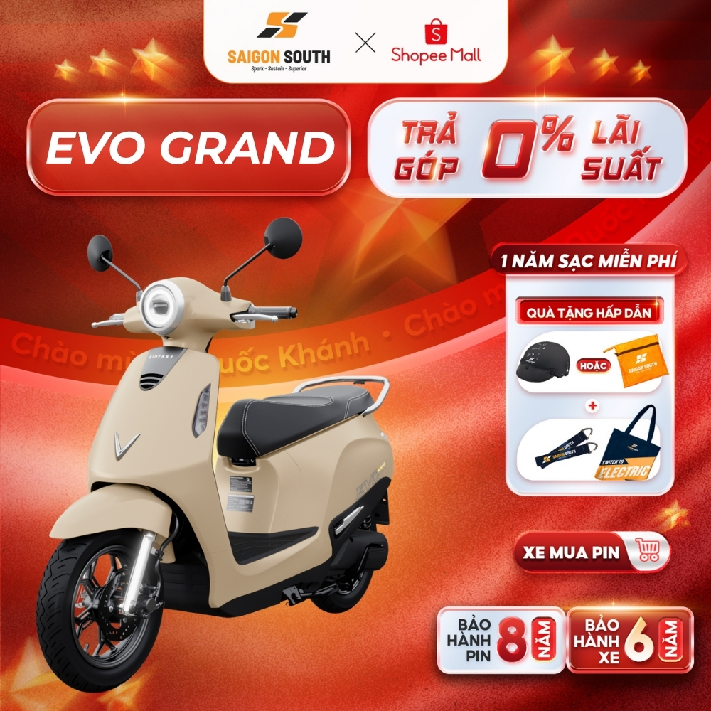 [NHẬN HCM] Xe Máy Điện VinFast Evo Grand - Góp 0% - 262km 1 lần sạc | BigBuy360 - bigbuy360.vn