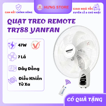 Quạt Treo Tường Điều Khiển Từ Xa 16Inch | Quạt Treo Remote YANFAN TR788 Cánh 7 Lá ABS, Công Suất 47W