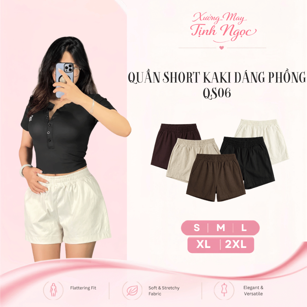[DEAL MỞ BÁN] Quần Short KaKi Nữ Cạp Chun Cao Chất Liệu Mềm Mại Co Giãn - QS06