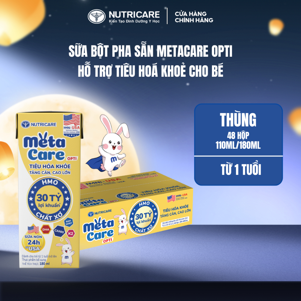 Thùng 48 Hộp Sữa Bột Pha Sẵn METACARE OPTI Nutricare Sữa Non 24h Bé Tiêu Hoá Khoẻ Tăng Cân Cao Lớn Tăng Cường Đề Kháng