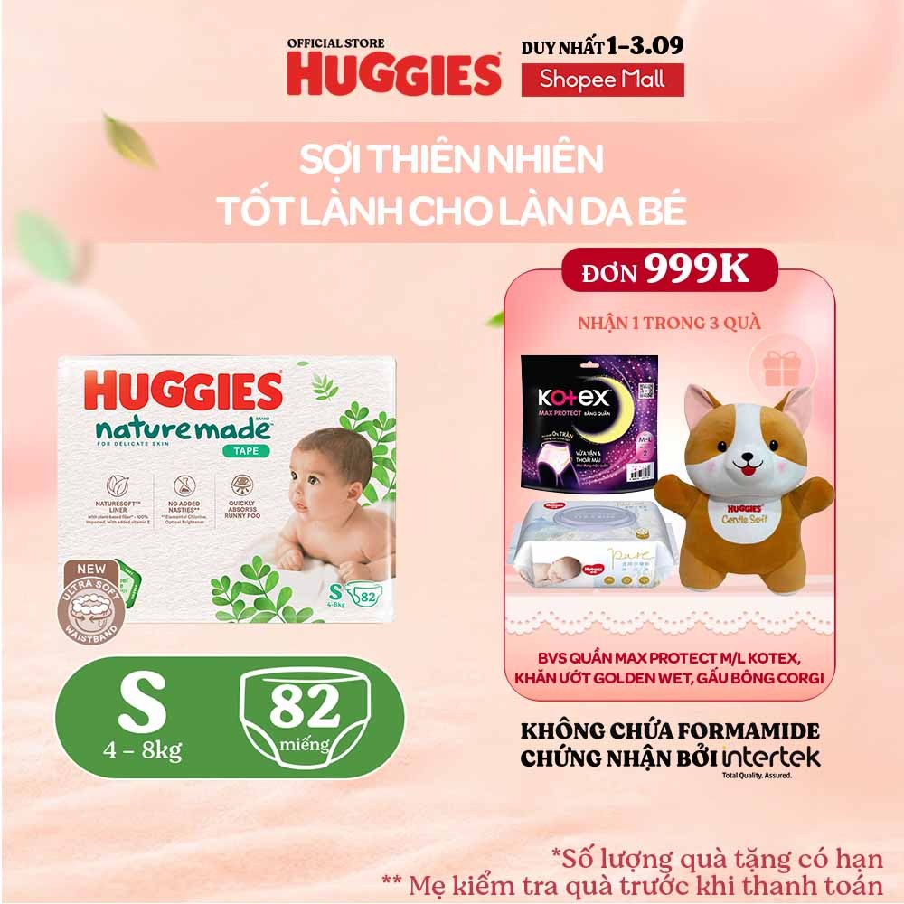 Tã Dán Huggies Platinum Nature Made Size S82/M64/L54/XL44