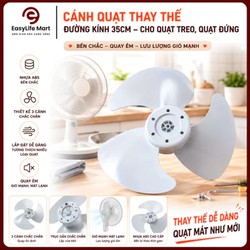 Cánh Quạt Thay Thế 35cm 3 Cánh Cho Quạt Treo Tường Quạt Đứng, Cánh Quạt Nhựa ABS Bền Chắc