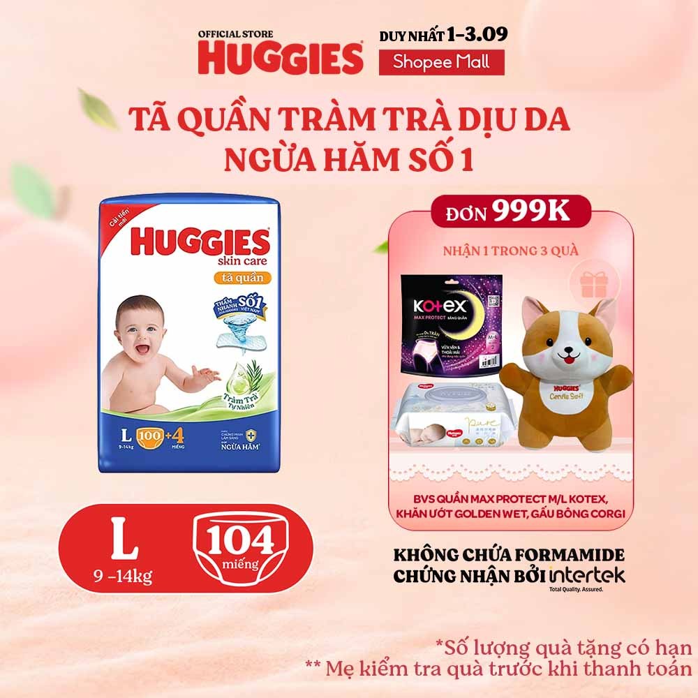 Tã quần Huggies Skincare Mega Jumbo M102+4/L100+4/XL84+4/XXL76+4