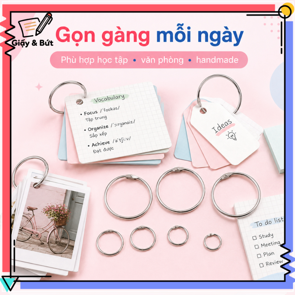 Vòng Khoen Kim Loại Đóng Sổ Rời 10/20 Cái, Khoen Mở Được Cho Album Sổ Tay Thẻ Học DIY Nhiều Size | BigBuy360 - bigbuy360.vn