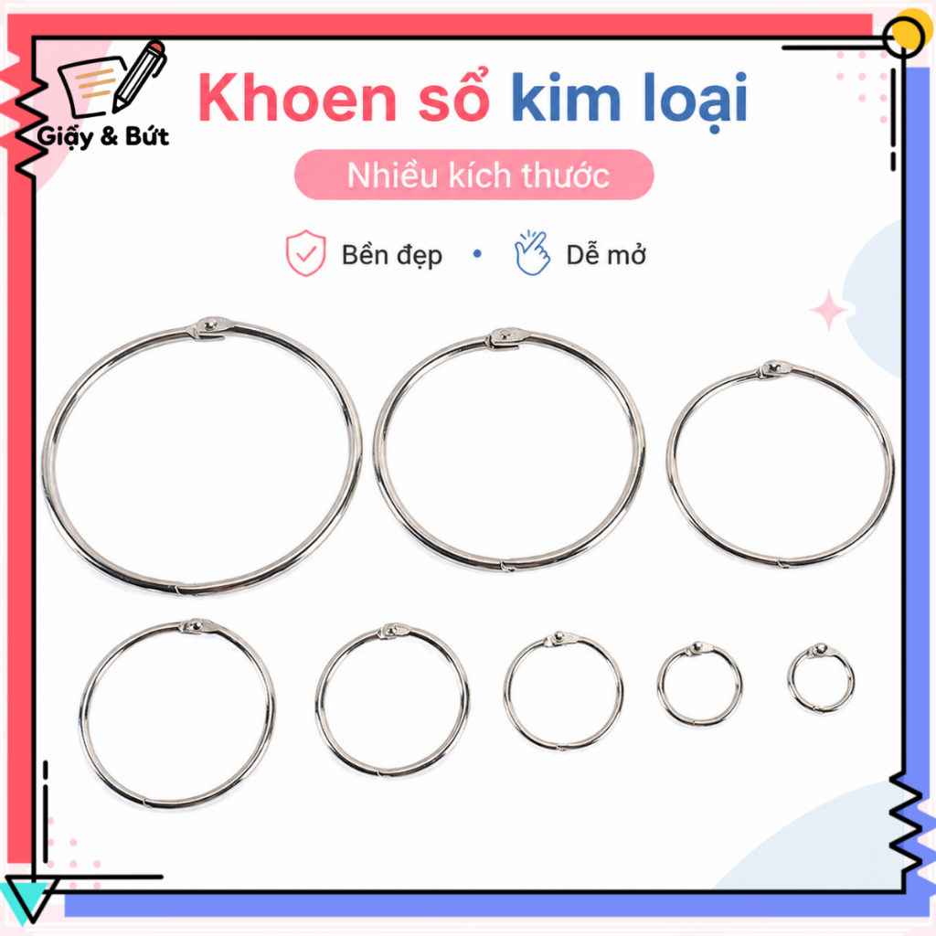 Vòng Khoen Kim Loại Đóng Sổ Rời 10/20 Cái, Khoen Mở Được Cho Album Sổ Tay Thẻ Học DIY Nhiều Size | BigBuy360 - bigbuy360.vn