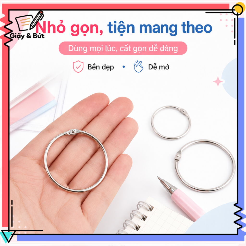 Vòng Khoen Kim Loại Đóng Sổ Rời 10/20 Cái, Khoen Mở Được Cho Album Sổ Tay Thẻ Học DIY Nhiều Size | BigBuy360 - bigbuy360.vn