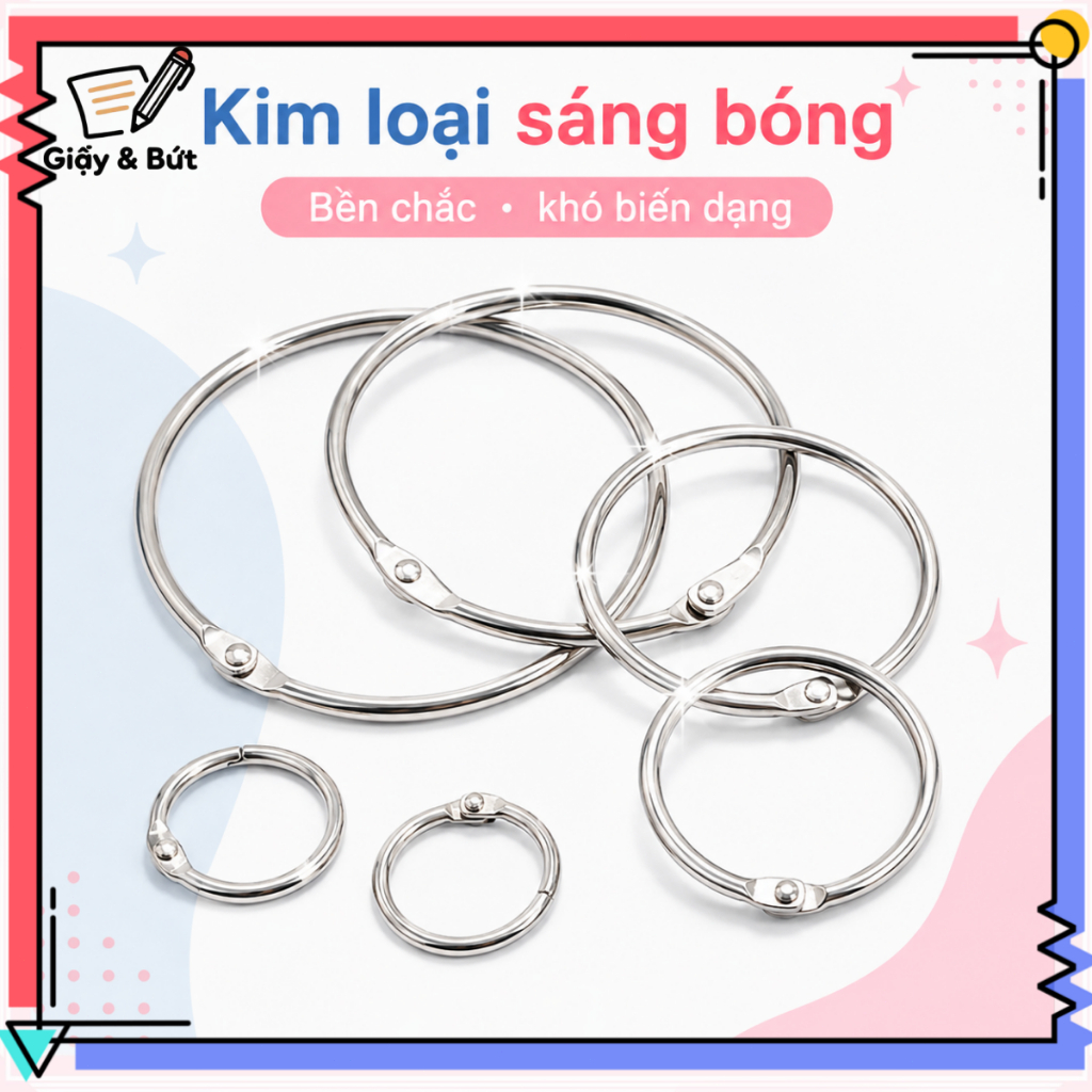 Vòng Khoen Kim Loại Đóng Sổ Rời 10/20 Cái, Khoen Mở Được Cho Album Sổ Tay Thẻ Học DIY Nhiều Size | BigBuy360 - bigbuy360.vn