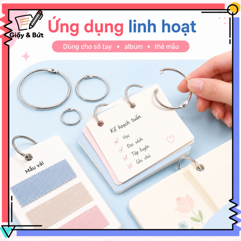 Vòng Khoen Kim Loại Đóng Sổ Rời 10/20 Cái, Khoen Mở Được Cho Album Sổ Tay Thẻ Học DIY Nhiều Size | BigBuy360 - bigbuy360.vn