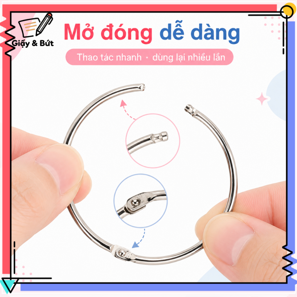 Vòng Khoen Kim Loại Đóng Sổ Rời 10/20 Cái, Khoen Mở Được Cho Album Sổ Tay Thẻ Học DIY Nhiều Size