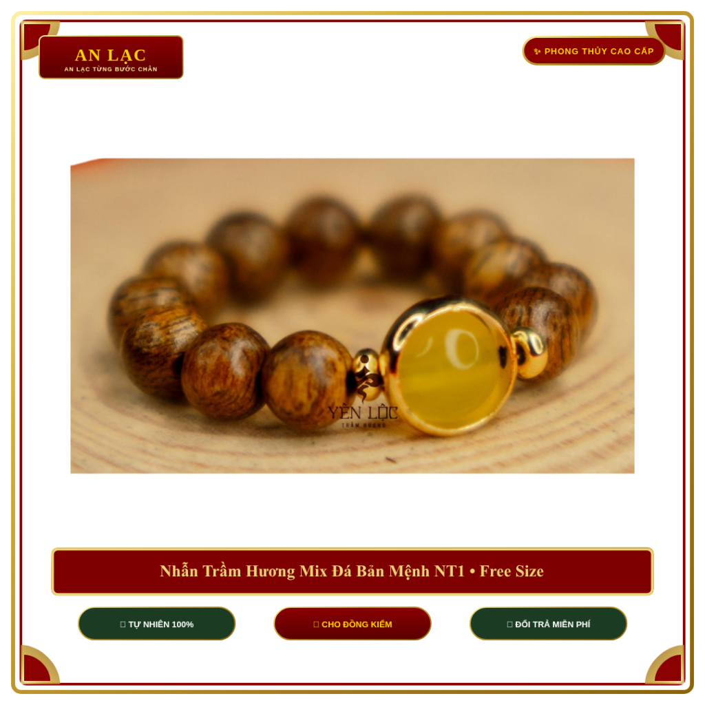 Nhẫn Trầm Hương Tự Nhiên Mix Đá Phong Thủy Bản Mệnh NT1 Free Size - Nhẫn Hộ Mệnh Chiêu Tài May Mắn Nam Nữ AN LẠC