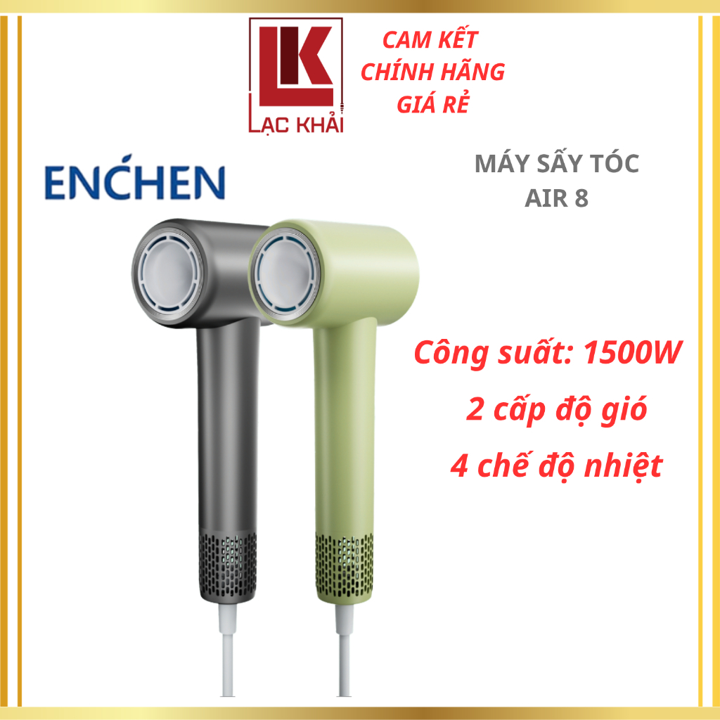 Máy sấy tóc ion Enchen Air 8, Công suất 1500W, 2 cấp độ gió và 4 chế độ nhiệt - Chính hãng