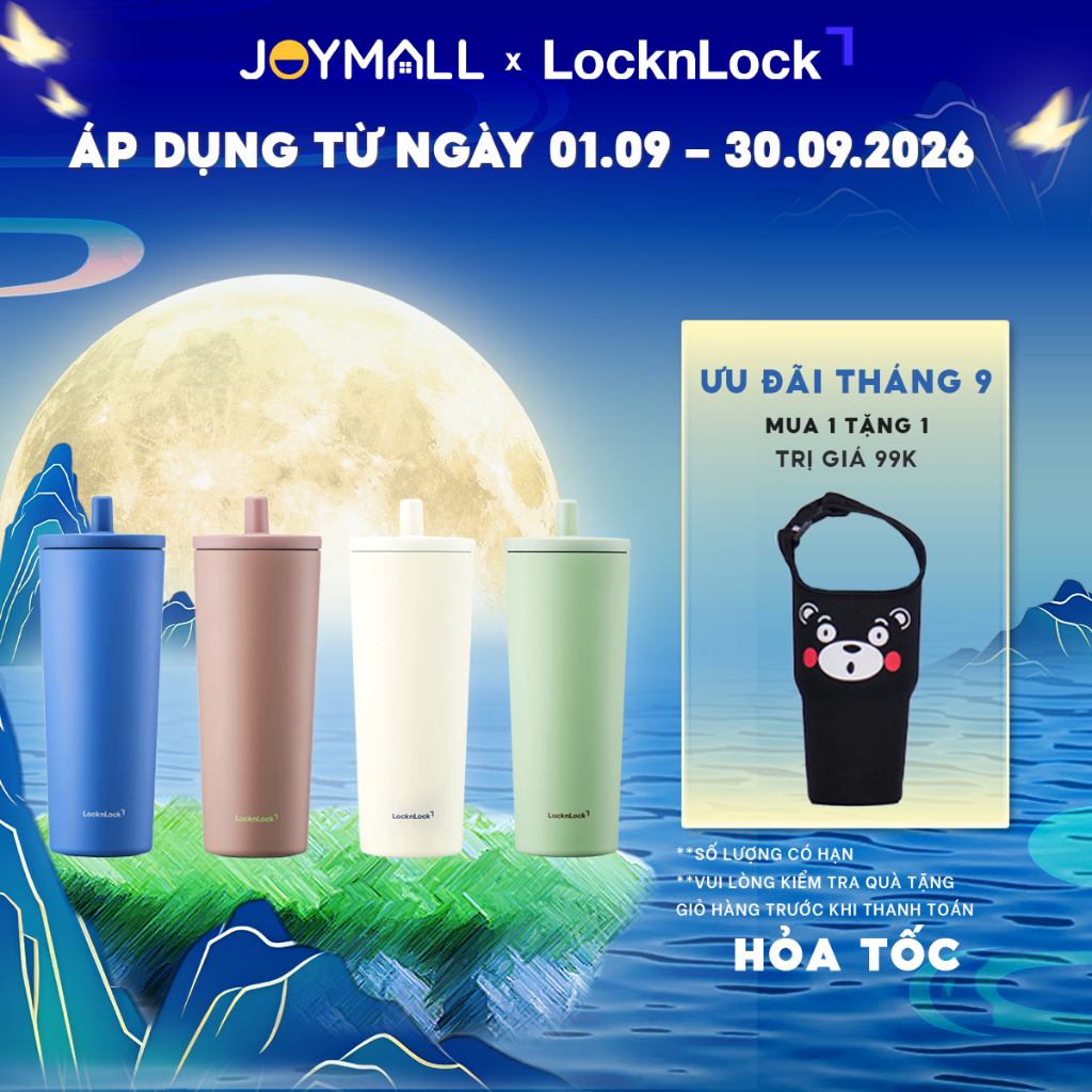 Ly giữ nhiệt thép phủ sứ LocknLock LHC4156 740ml, hàng chính hãng, ống hút bật tự động kèm nắp che  - JoyMall | BigBuy360 - bigbuy360.vn