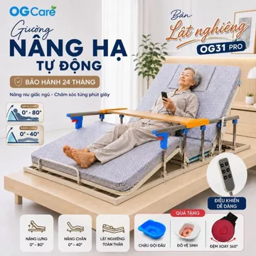 Đệm Nâng Hạ Điện Cho Người Già OG031 - Giường Y Tế Nâng Lưng, Chân, Lật Nghiêng giường gấp | Tặng Bàn Ăn, Chậu Gội, Bô